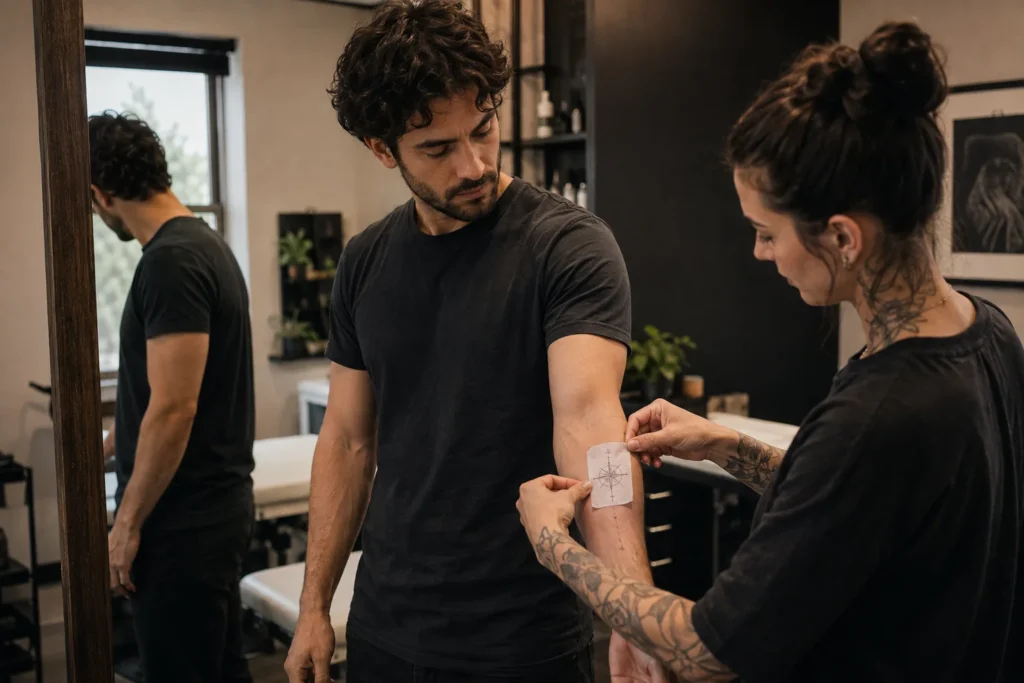 Testing first tattoo size and placement before tattooing