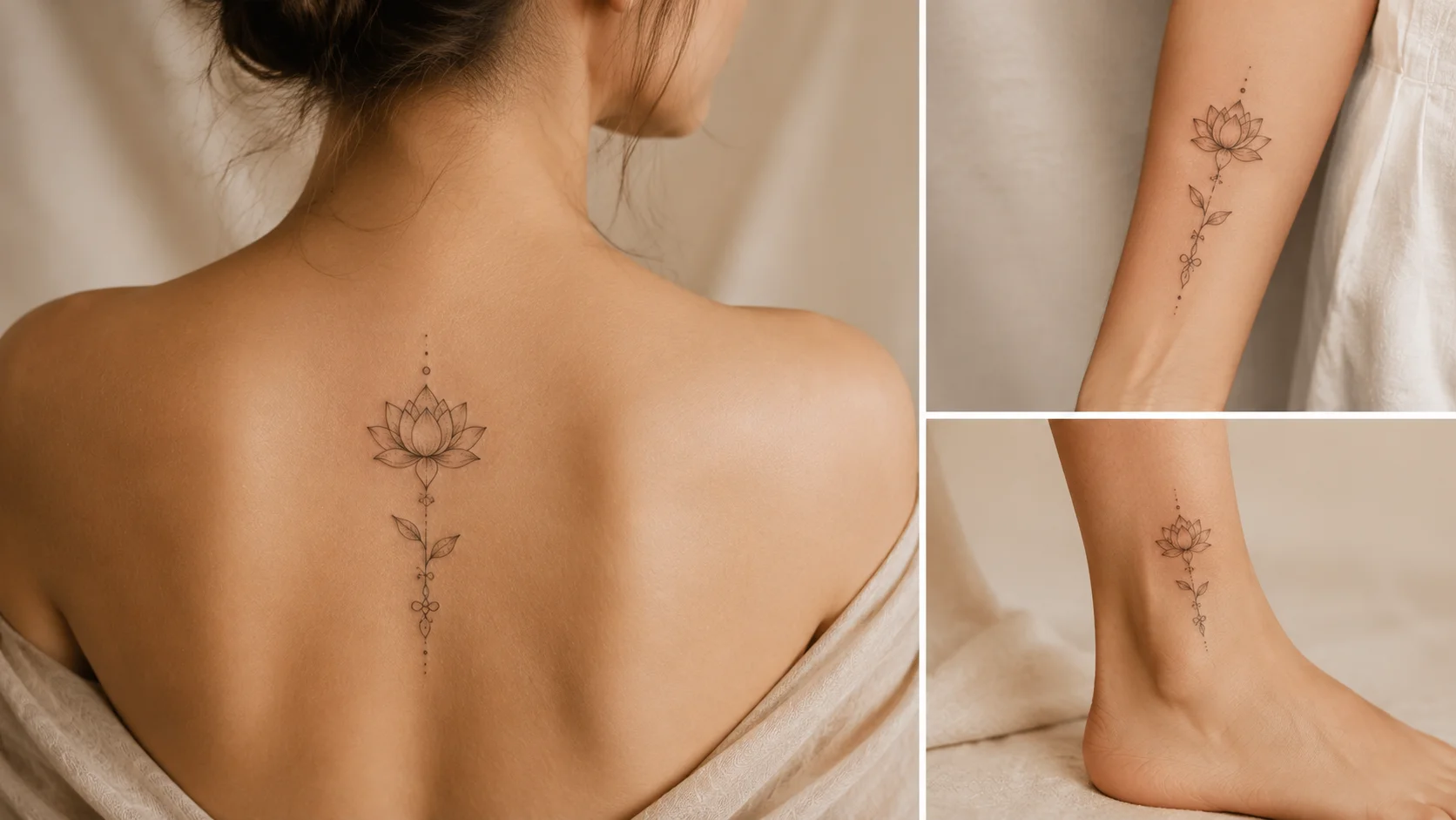 Fine-line lotus tattoo representing growth and renewal