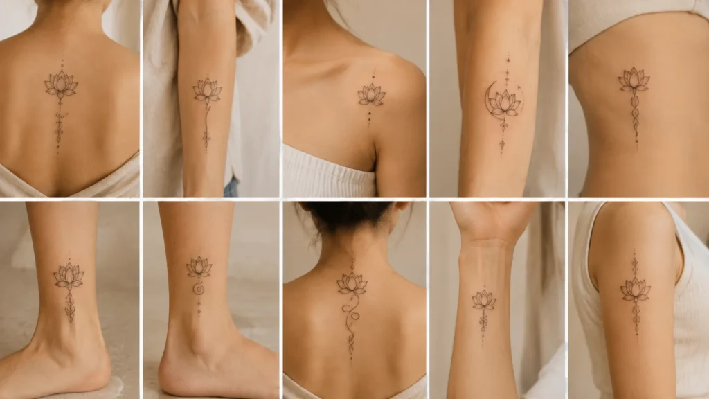 Lotus tattoo designs showing different symbolic styles