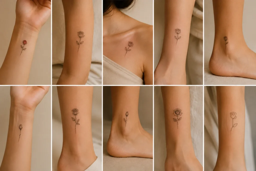 Small fine-line and minimalist rose tattoo ideas
