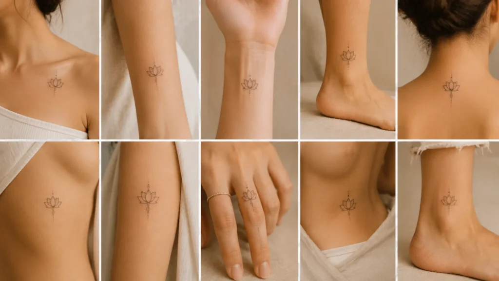 Small minimalist and fine-line lotus tattoo ideas